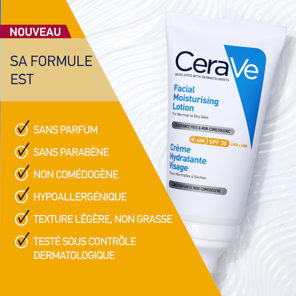 CeraVe crème hydratante visage SPF50 peaux normales à sèches | 52ml