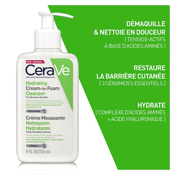 CeraVe Crème Moussante Nettoyante Hydratante Peau Normale à Sèche | 236ml