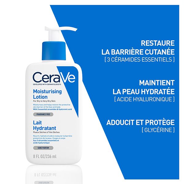 CeraVe Lait Hydratant Léger Peau Sèche à Très Sèche | 236ml