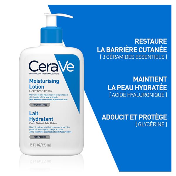 CeraVe Lait Hydratant Léger Peau Sèche à Très Sèche | 473ml