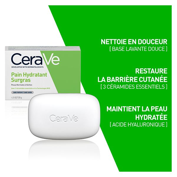 CeraVe Pain Hydratant Surgras Peau Normale à Sèche | 128g