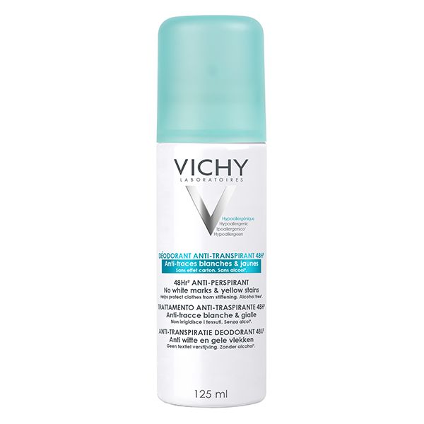 Vichy DÉODORANT Dermo-Tolérance Anti-Transpirant 48H Anti-Traces Jaunes et Blanches Aérosol | 125ml