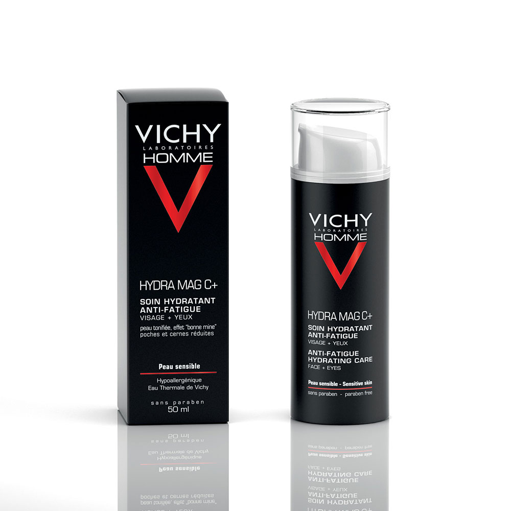 Vichy Homme Hydra Mag C+ Soin Hydratant Anti-Fatigue Visage et Yeux Sensibles | 50ml